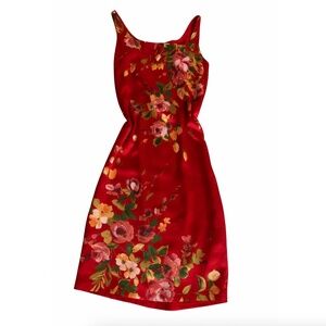 Showstopping Vintage Red Satin Floral Judy Lee Dress
